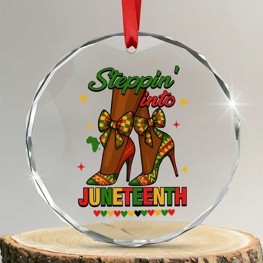 Stepping Into Juneteenth Crystal Glass Ornament Afro Diva High with African Pride - Print Your Wear