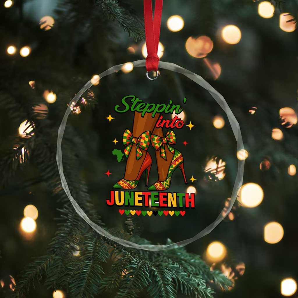 Stepping Into Juneteenth Crystal Glass Ornament Afro Diva High with African Pride TS02 Print Your Wear