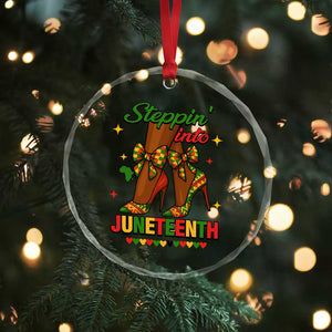 Stepping Into Juneteenth Crystal Glass Ornament Afro Diva High with African Pride - Print Your Wear