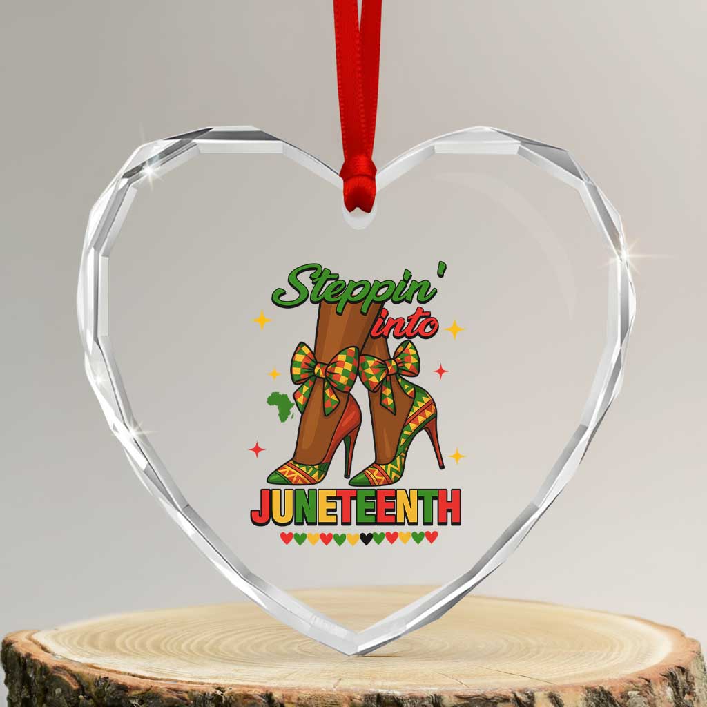 Stepping Into Juneteenth Heart Crystal Glass Ornament Afro Diva High with African Pride TS02 Transparent Glass 3'' Heart Print Your Wear