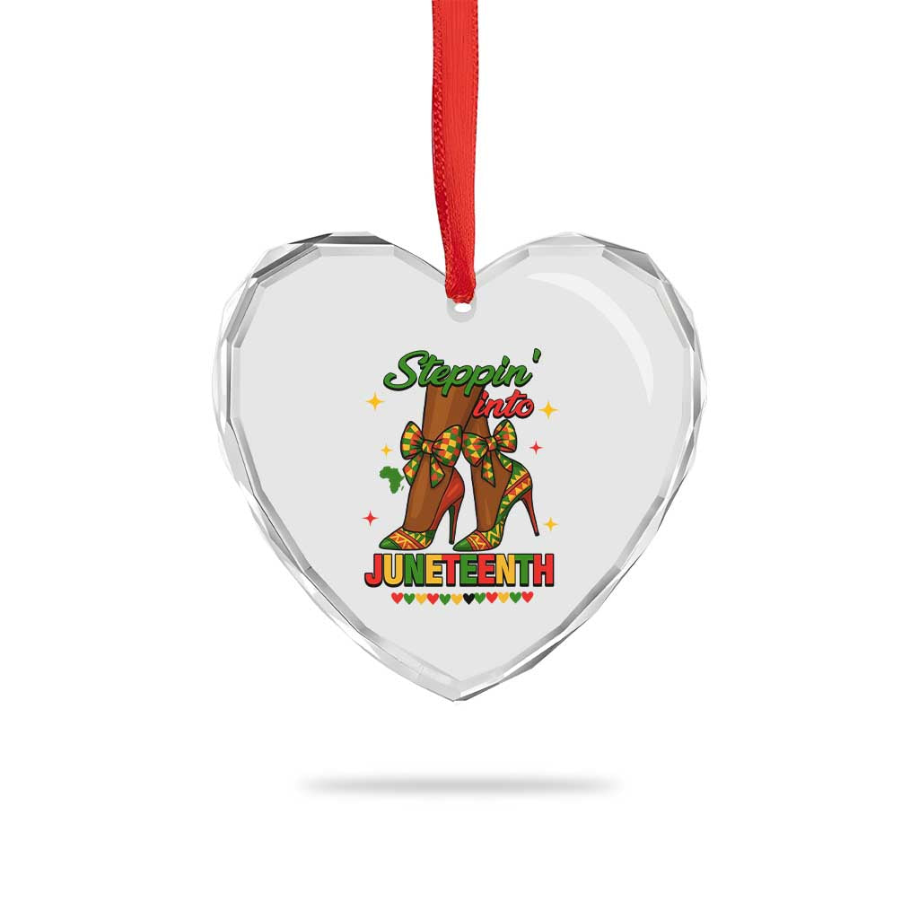 Stepping Into Juneteenth Heart Crystal Glass Ornament Afro Diva High with African Pride TS02 Print Your Wear