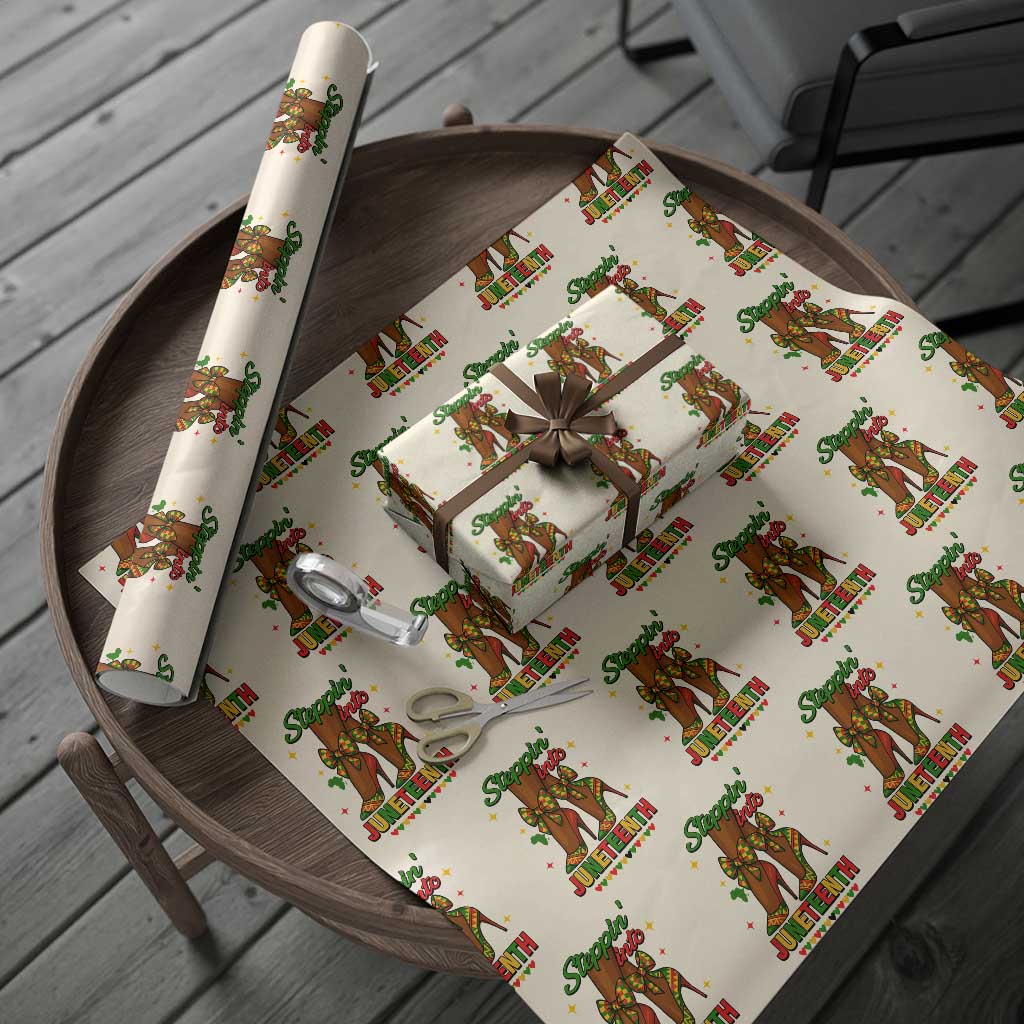 Stepping Into Juneteenth Wrapping Paper Roll Afro Diva High with African Pride TS02 Beige Print Your Wear