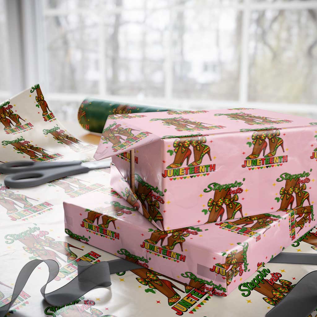 Stepping Into Juneteenth Wrapping Paper Roll Afro Diva High with African Pride TS02 Light Pink Print Your Wear