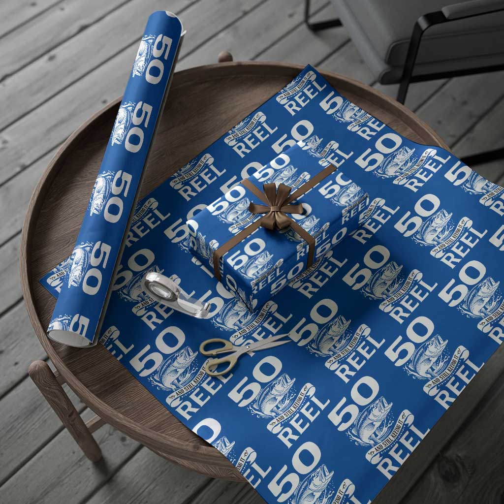 Still Keeping It Reel At 50 Wrapping Paper Roll Fisherman Birthday Gift TS12 Blue Print Your Wear