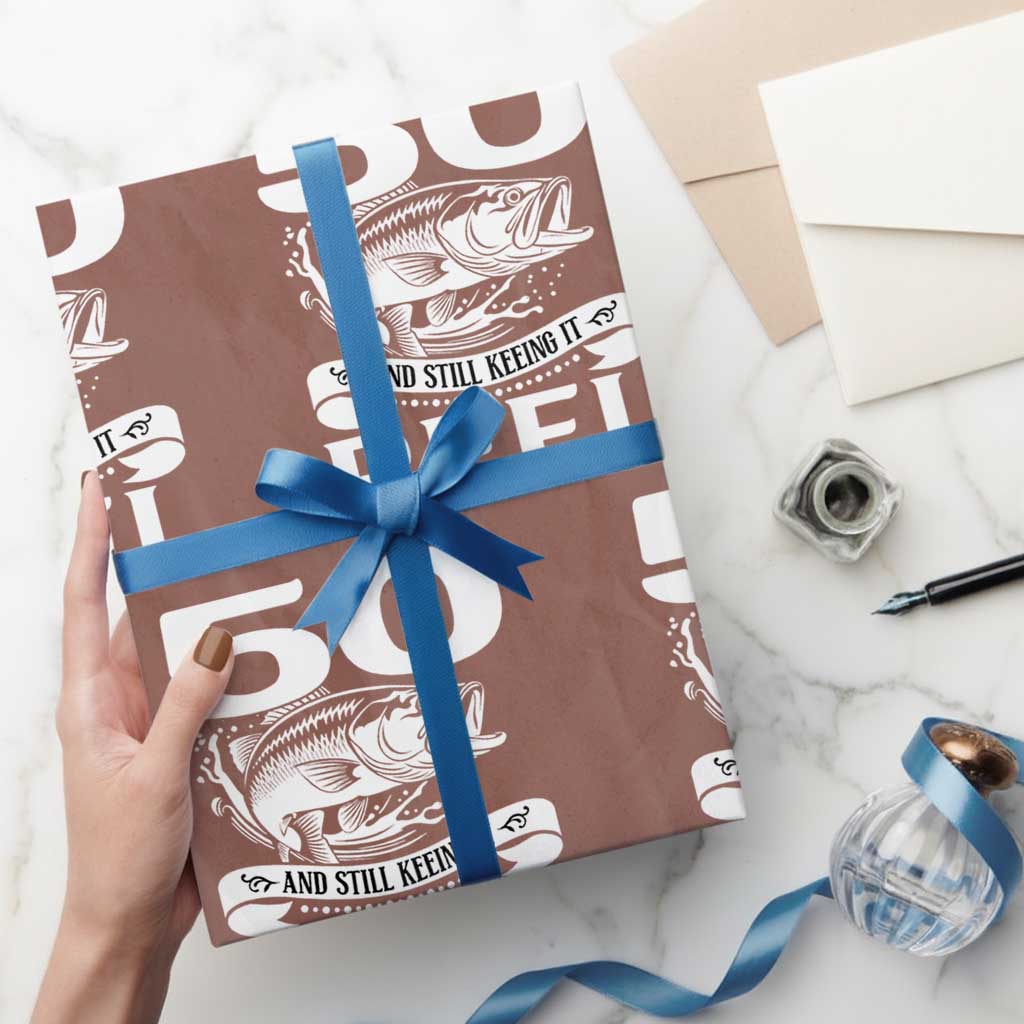 Still Keeping It Reel At 50 Wrapping Paper Roll Fisherman Birthday Gift TS12 Mocha Print Your Wear