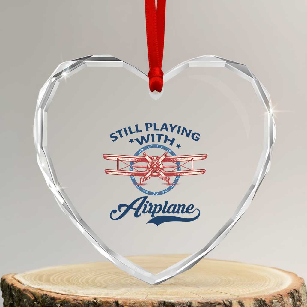 Still Playing With Airplane Heart Crystal Glass Ornament Aviation Lover Airline Pilot TS14 Transparent Glass 3'' Heart Print Your Wear