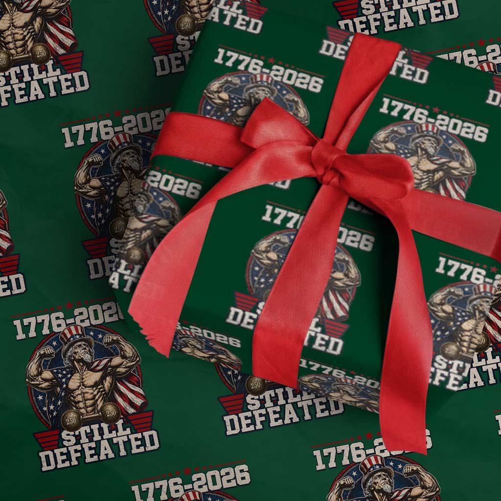 Still Undefeated 1776 to 2026 Muscular Uncle Sam Wrapping Paper Roll Buff Bodybuilder American Flag 250th Anniversary Semiquincentennial