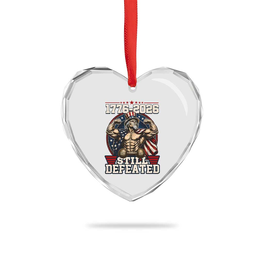 Still Undefeated 1776 to 2026 Muscular Uncle Sam Heart Crystal Glass Ornament Buff Bodybuilder American Flag 250th Anniversary Semiquincentennial