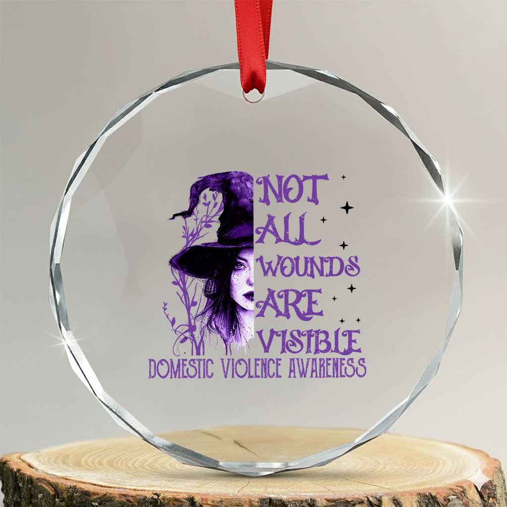 Stop Domestic Violence Crystal Glass Ornament Purple Ribbon Witch Graphic Witchy Feminist TS10 Transparent Glass 3'' Circle Print Your Wear