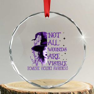 Stop Domestic Violence Crystal Glass Ornament Purple Ribbon Witch Graphic Witchy Feminist TS10 Transparent Glass 3'' Circle Print Your Wear