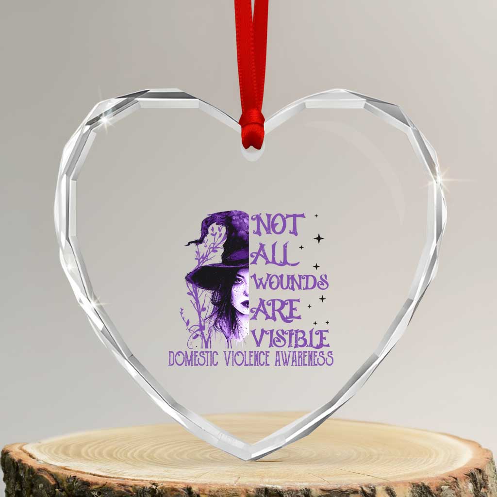 Stop Domestic Violence Heart Crystal Glass Ornament Purple Ribbon Witch Graphic Witchy Feminist TS10 Transparent Glass 3'' Heart Print Your Wear