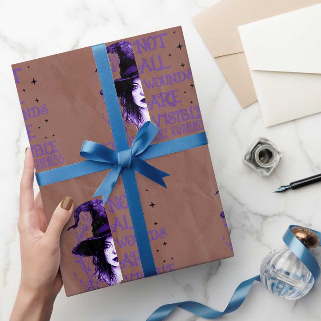 Stop Domestic Violence Wrapping Paper Roll Purple Ribbon Witch Graphic Witchy Feminist TS10 Mocha Print Your Wear