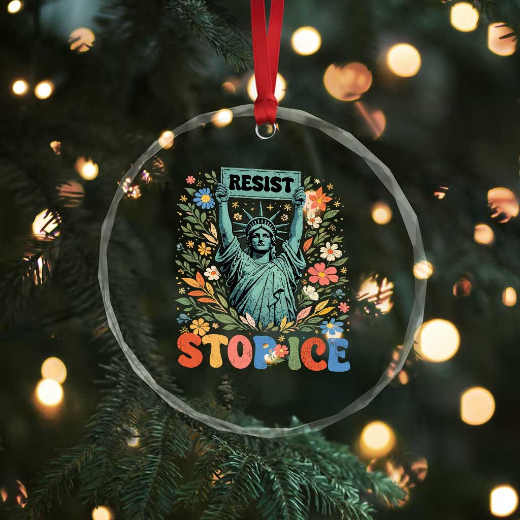 Stop ICE Crystal Glass Ornament Funny Statue of Liberty Boho Floral Resist Retro TS10 Print Your Wear