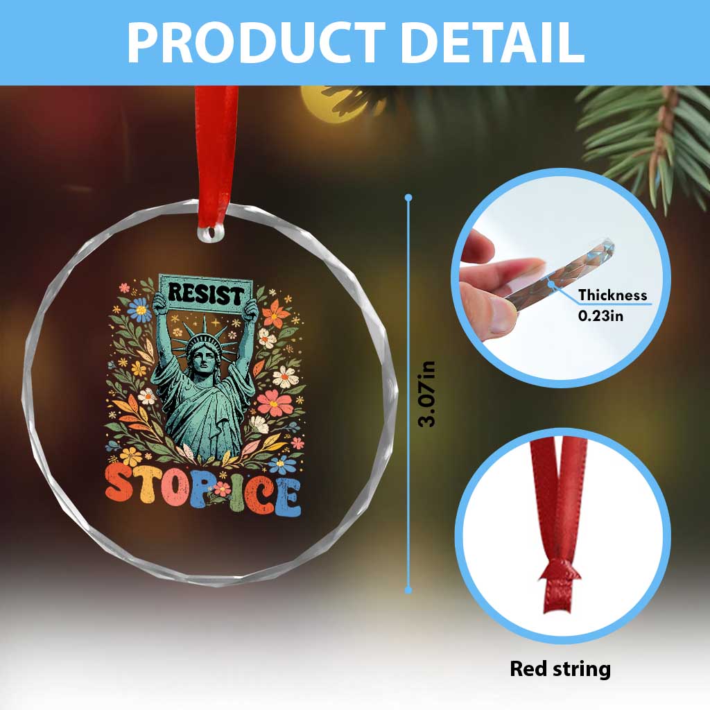 Stop ICE Crystal Glass Ornament Funny Statue of Liberty Boho Floral Resist Retro TS10 Print Your Wear