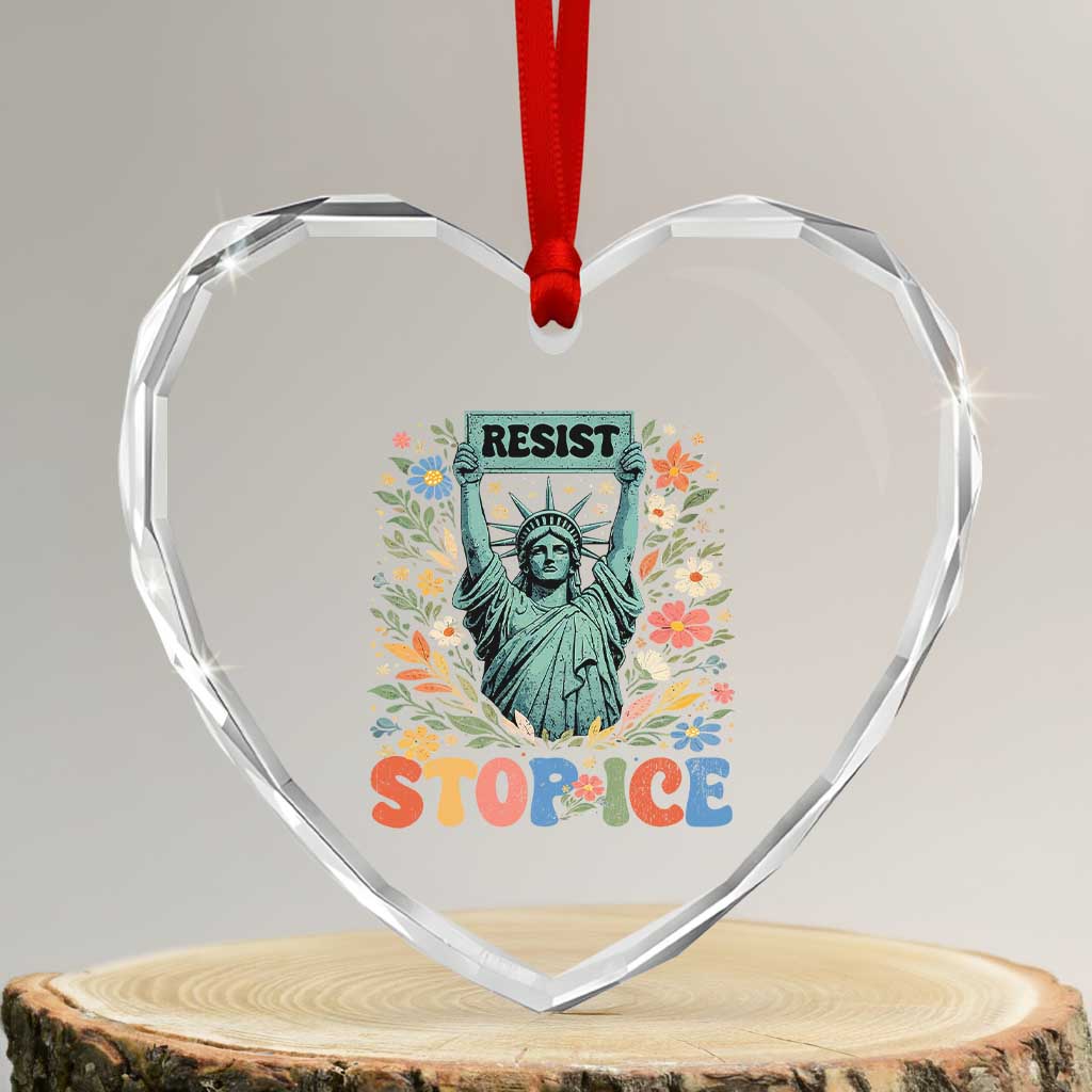 Stop ICE Heart Crystal Glass Ornament Funny Statue of Liberty Boho Floral Resist Retro TS10 Transparent Glass 3'' Heart Print Your Wear