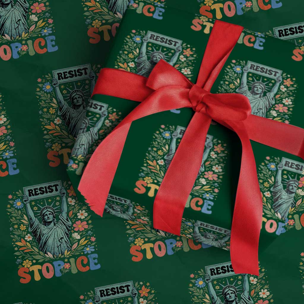 Stop ICE Wrapping Paper Roll Funny Statue of Liberty Boho Floral Resist Retro TS10 Green Print Your Wear