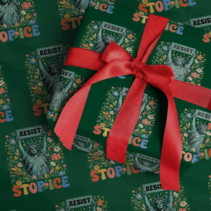 Stop ICE Wrapping Paper Roll Funny Statue of Liberty Boho Floral Resist Retro TS10 Green Print Your Wear