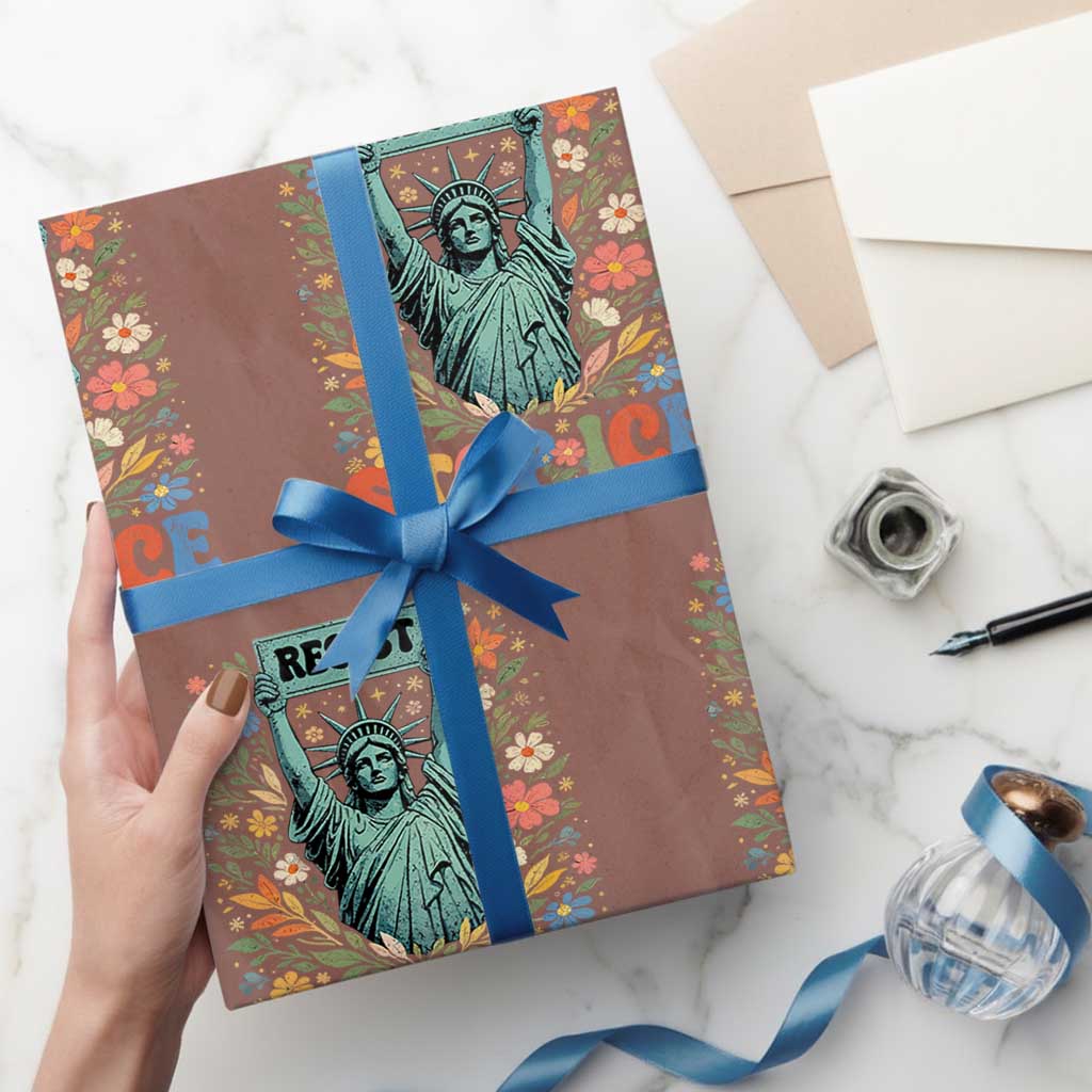 Stop ICE Wrapping Paper Roll Funny Statue of Liberty Boho Floral Resist Retro TS10 Mocha Print Your Wear