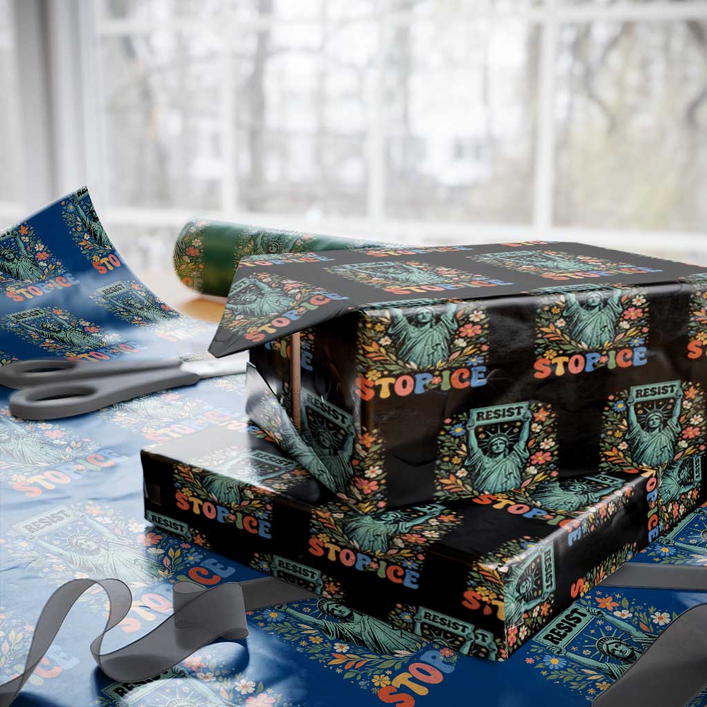 Stop ICE Wrapping Paper Roll Funny Statue of Liberty Boho Floral Resist Retro TS10 Black Print Your Wear