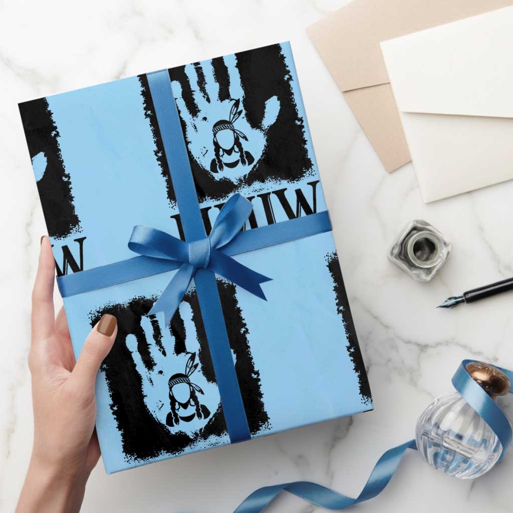 Stop MMIW Wrapping Paper Roll Voices For Stolen Sisters Red Handprint Graphic TS12 Light Blue Print Your Wear