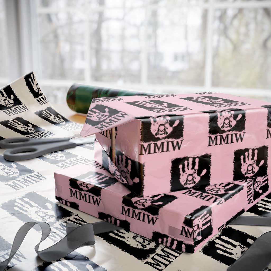 Stop MMIW Wrapping Paper Roll Voices For Stolen Sisters Red Handprint Graphic TS12 Light Pink Print Your Wear