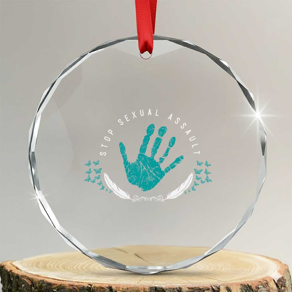 Stop Sexual Assault Awareness Survivor Crystal Glass Ornament TS14 Transparent Glass 3'' Circle Print Your Wear