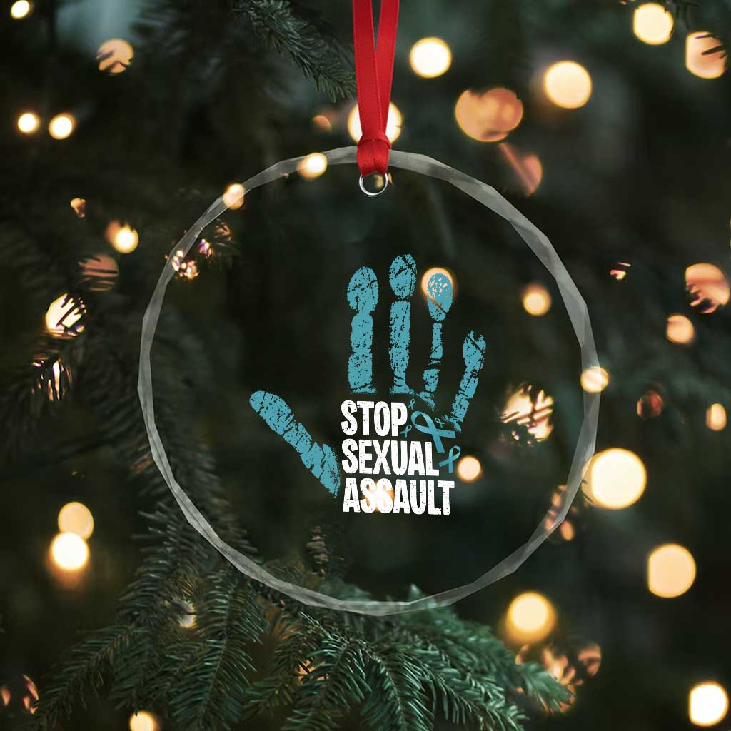 Stop Sexual Assault Crystal Glass Ornament Teal Ribbon Hand TS14 Print Your Wear