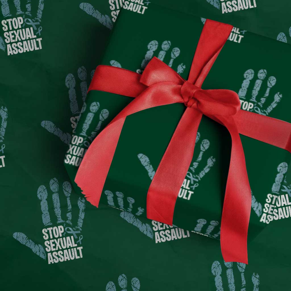 Stop Sexual Assault Wrapping Paper Roll Teal Ribbon Hand TS14 Green Print Your Wear