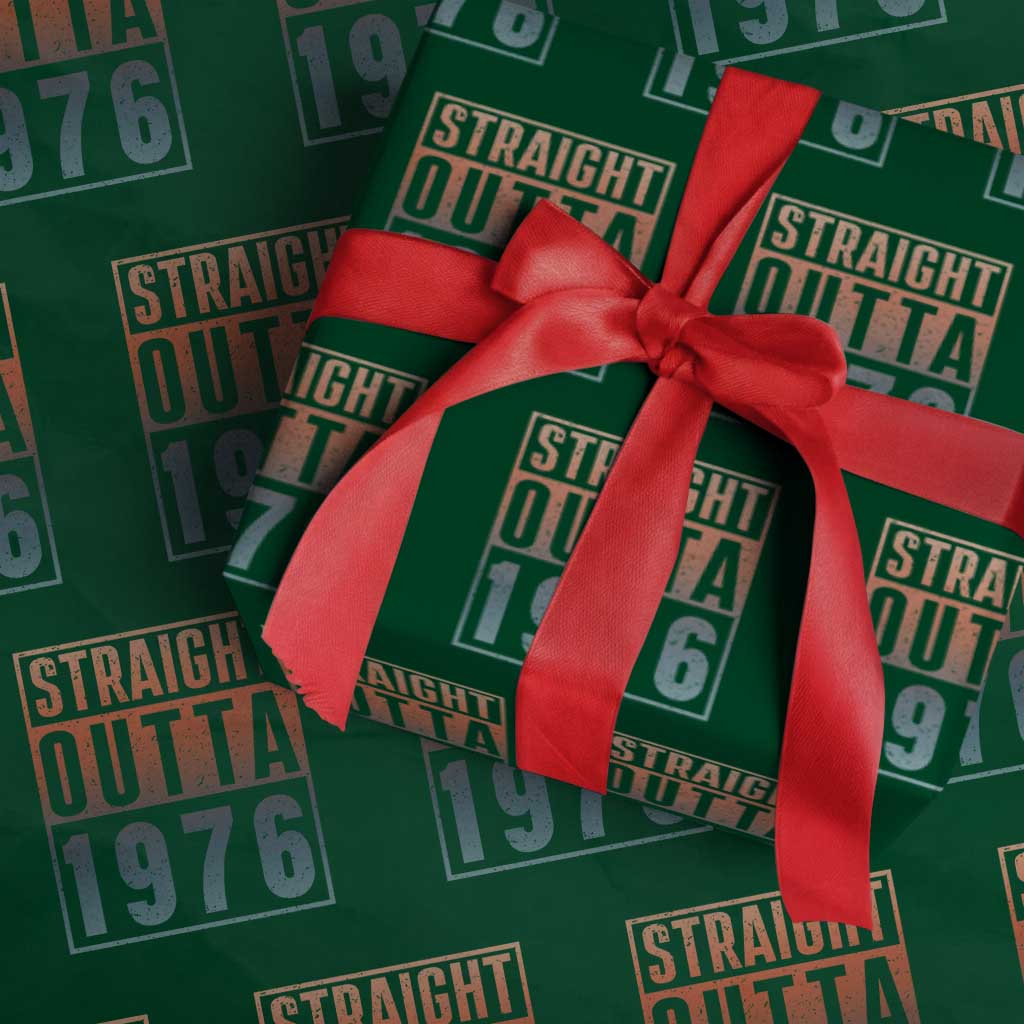 Straight Outta 1976 Wrapping Paper Roll Funny 50th Birthday Retro Neon Gradient Effect Printing TS02 Green Print Your Wear