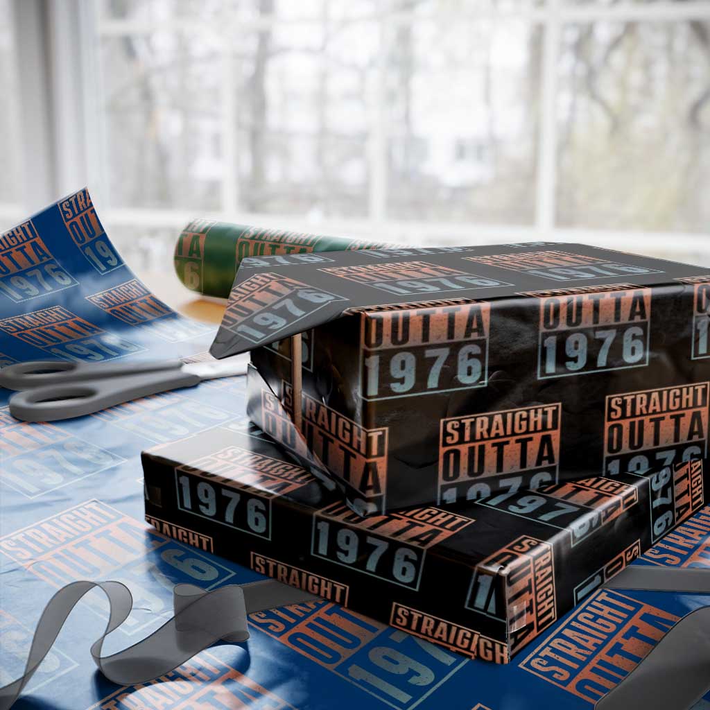 Straight Outta 1976 Wrapping Paper Roll Funny 50th Birthday Retro Neon Gradient Effect Printing TS02 Black Print Your Wear