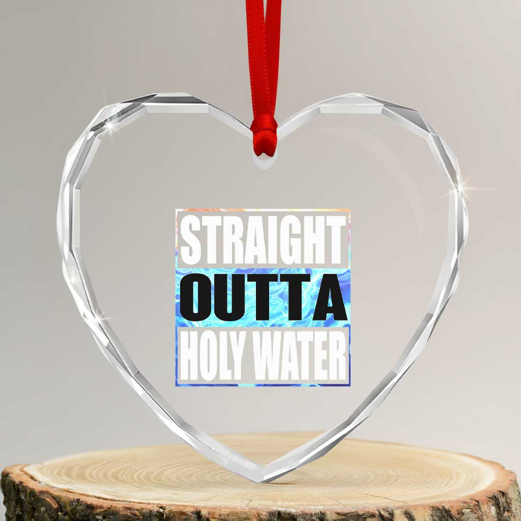 Straight Outta Holy Water Heart Crystal Glass Ornament Baptismal Baptism Christening TS10 Transparent Glass 3'' Heart Print Your Wear