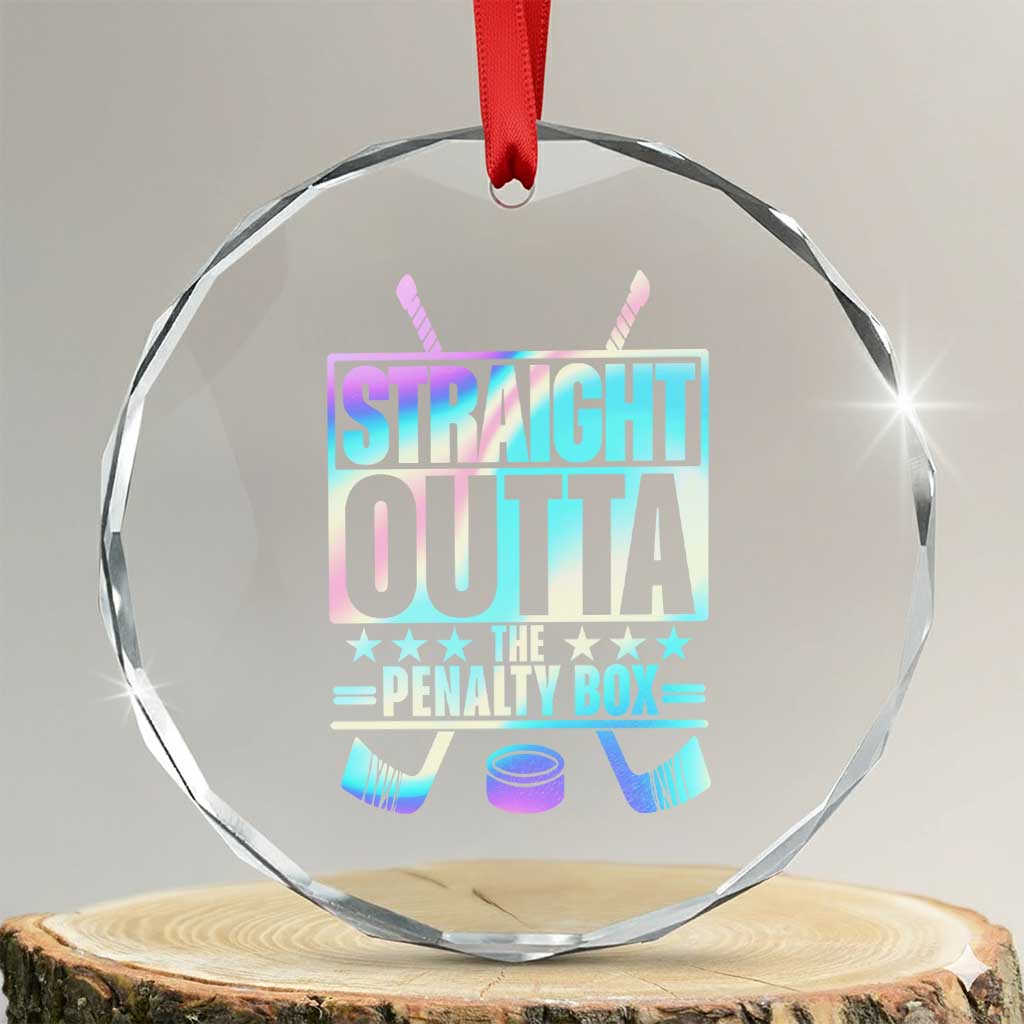 Straight Outta The Penalty Box Crystal Glass Ornament Iridescent Effect Hockey Player Gift TS12 Transparent Glass 3'' Circle Print Your Wear