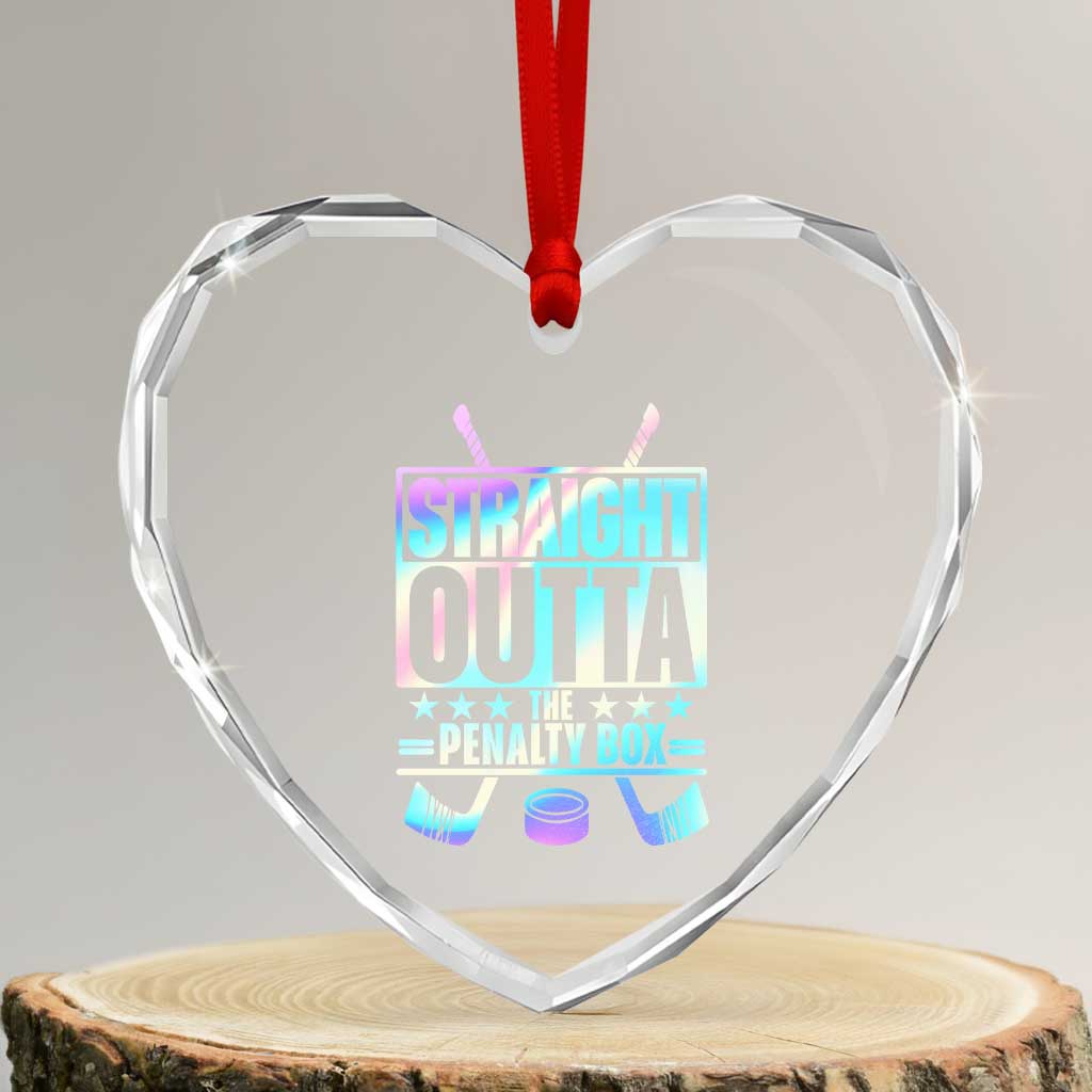 Straight Outta The Penalty Box Heart Crystal Glass Ornament Iridescent Effect Hockey Player Gift TS12 Transparent Glass 3'' Heart Print Your Wear