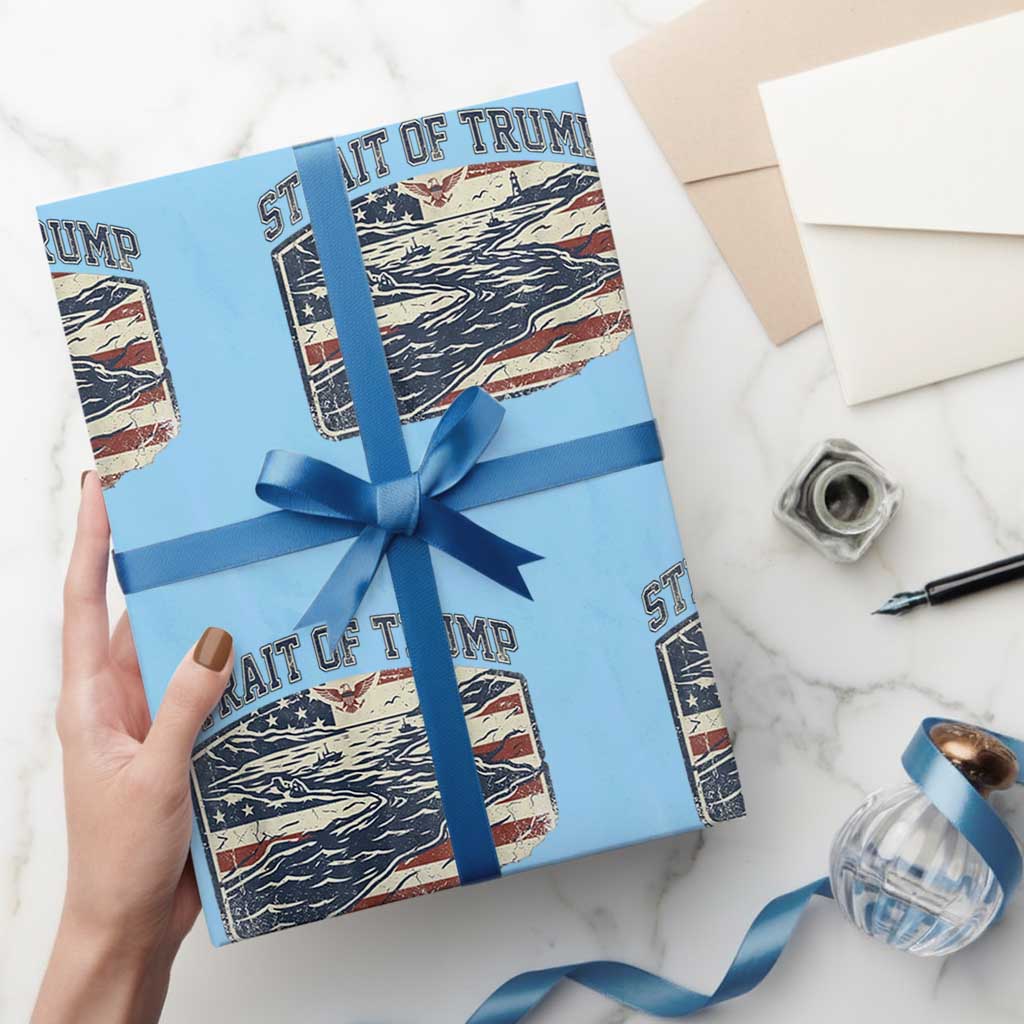 Strait of Trump 2026 Vintage Old Americana Wrapping Paper Roll American Flag Nautical Patriotic Graphic TS02 Light Blue Print Your Wear