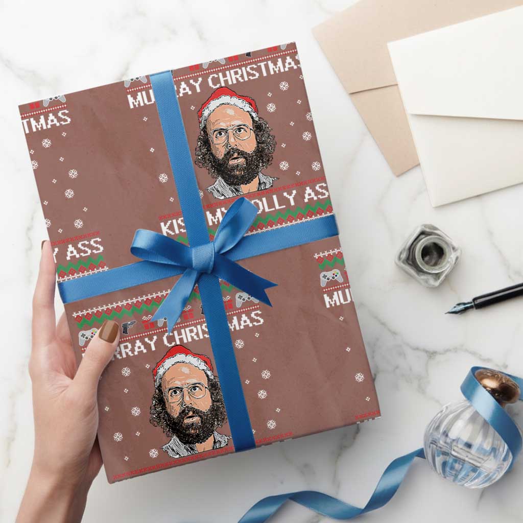 Stranger Christmas Wrapping Paper Roll Santa Murray Kiss My Jolly Ass TS14 Mocha Print Your Wear