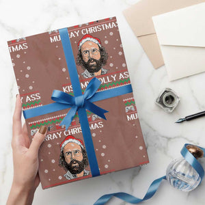 Stranger Christmas Wrapping Paper Roll Santa Murray Kiss My Jolly Ass TS14 Mocha Print Your Wear