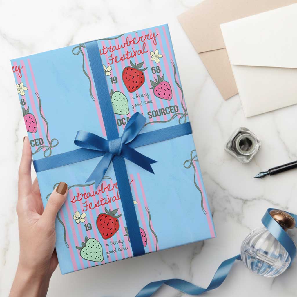 Strawberry Festival Wrapping Paper Roll Summer Fruit Vibes TS14 Light Blue Print Your Wear