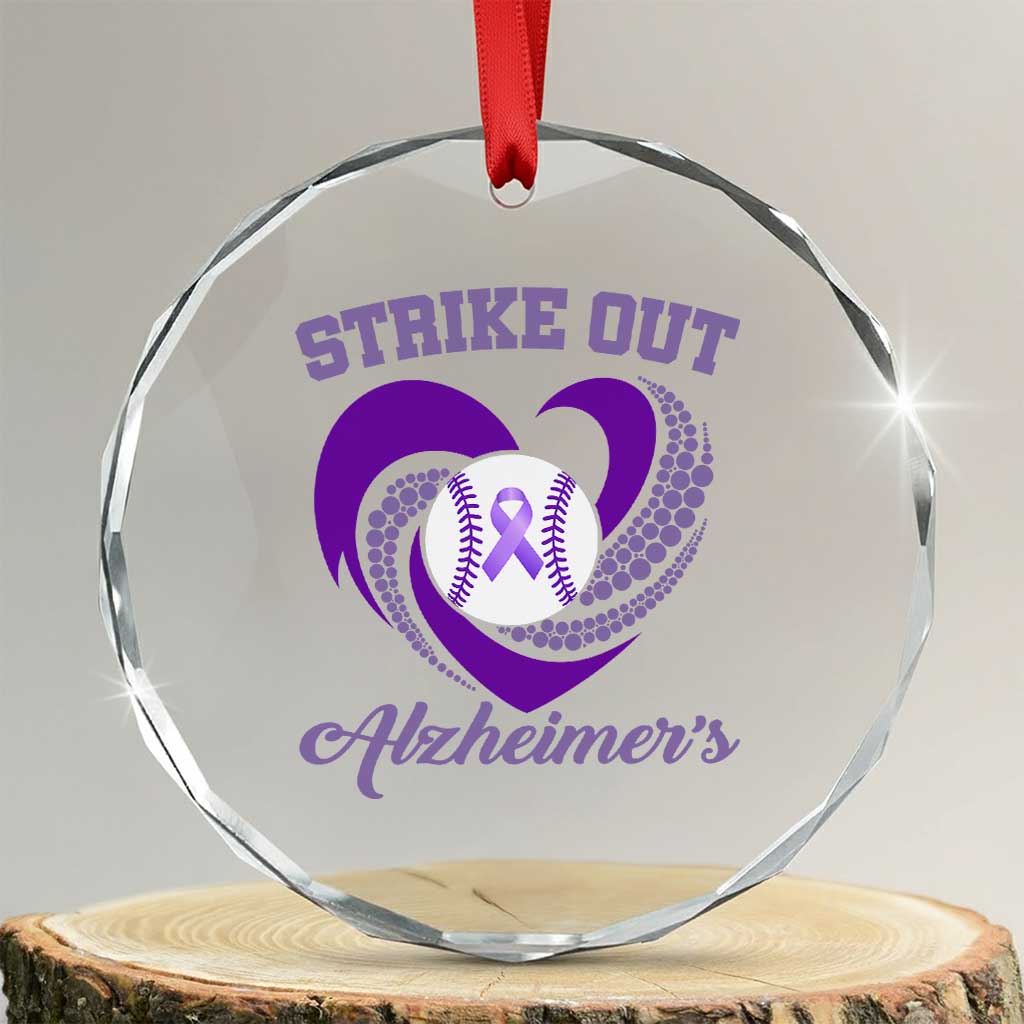 Strike Out Alzheimers Crystal Glass Ornament Purple Ribbon Baseball Hope Support TS12 Transparent Glass 3'' Circle Print Your Wear