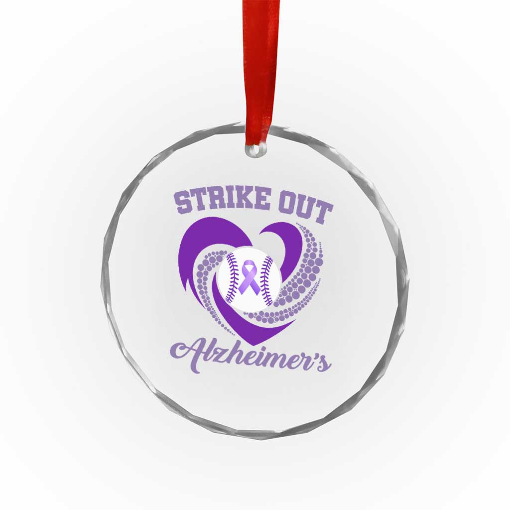 Strike Out Alzheimers Crystal Glass Ornament Purple Ribbon Baseball Hope Support