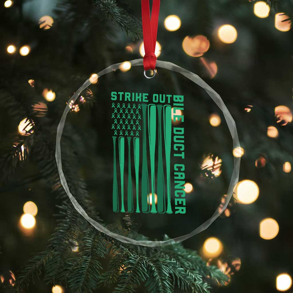 Strike Out Bile Duct Cancer Crystal Glass Ornament Baseball American Flag Hope Gift