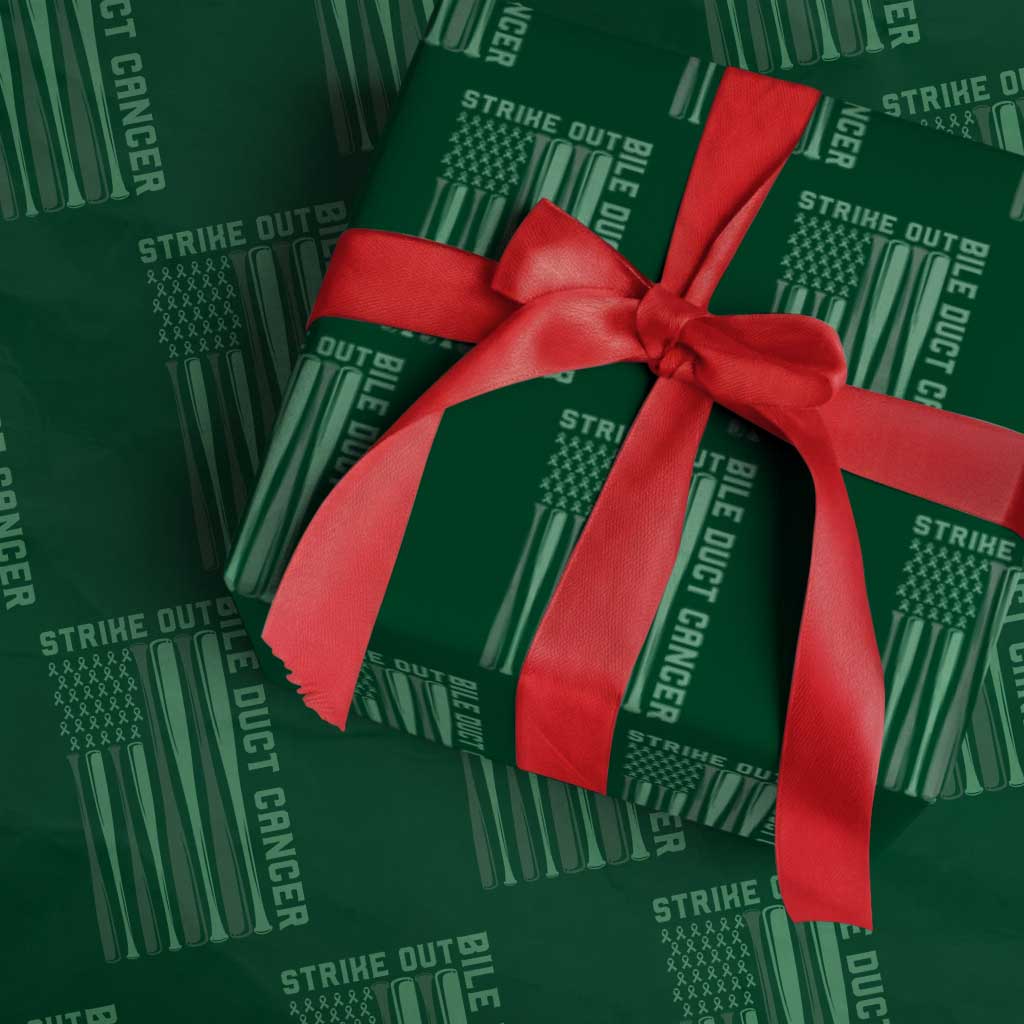 Strike Out Bile Duct Cancer Wrapping Paper Roll Baseball American Flag Hope Gift TS12 Green Print Your Wear