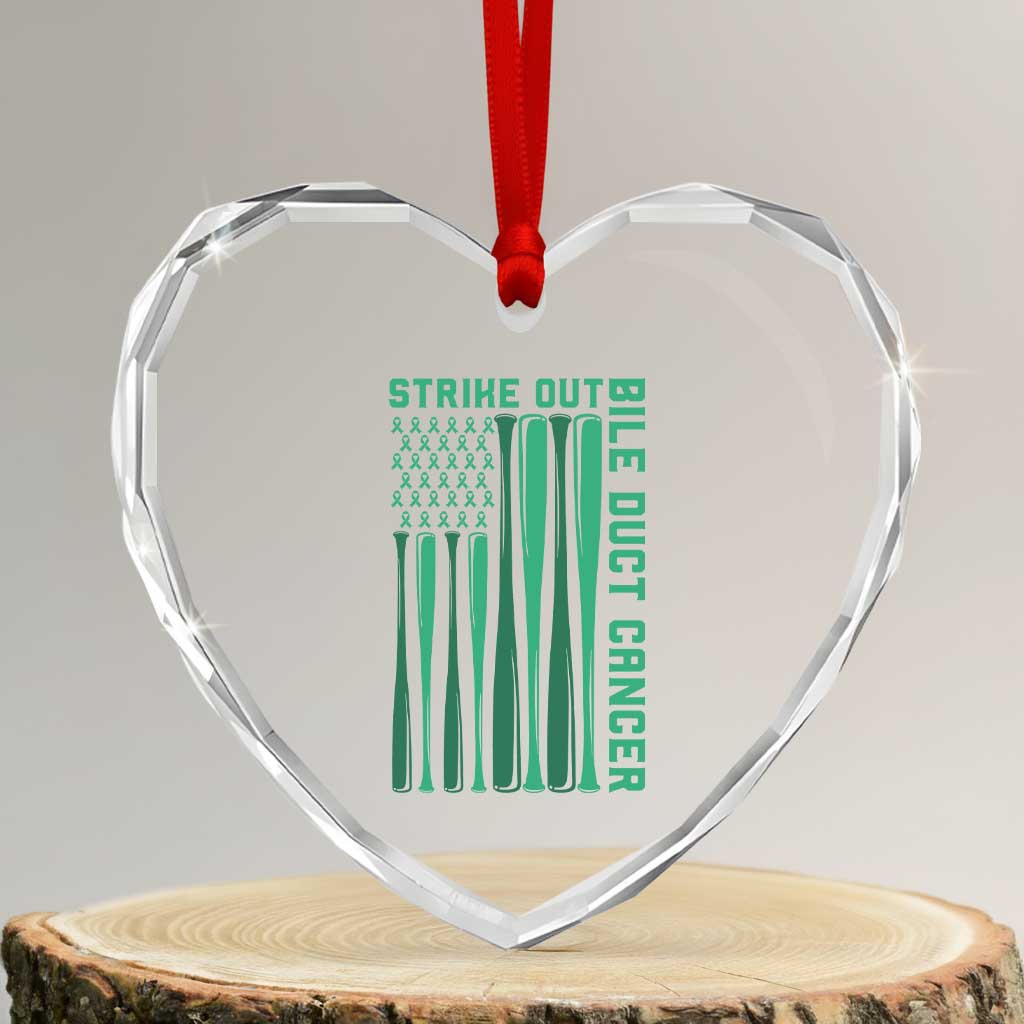 Strike Out Bile Duct Cancer Heart Crystal Glass Ornament Baseball American Flag Hope Gift