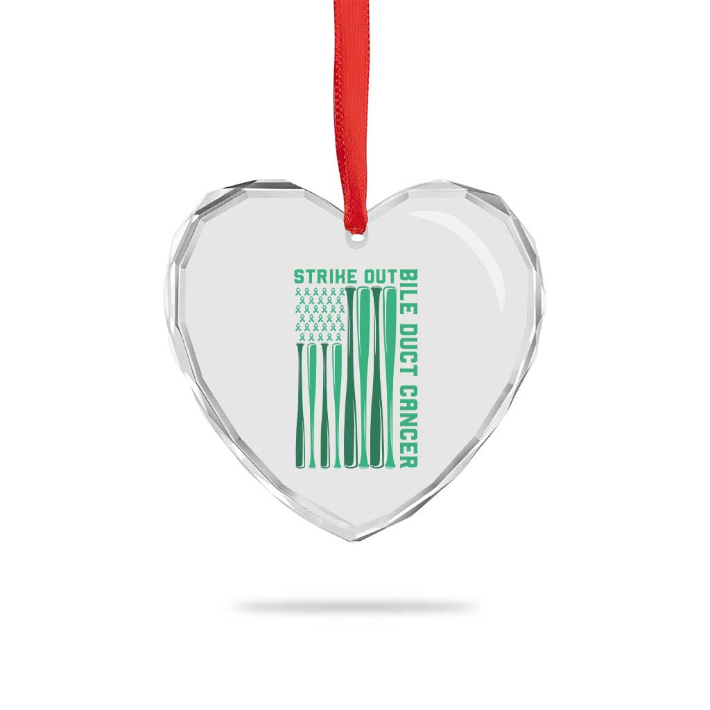 Strike Out Bile Duct Cancer Heart Crystal Glass Ornament Baseball American Flag Hope Gift