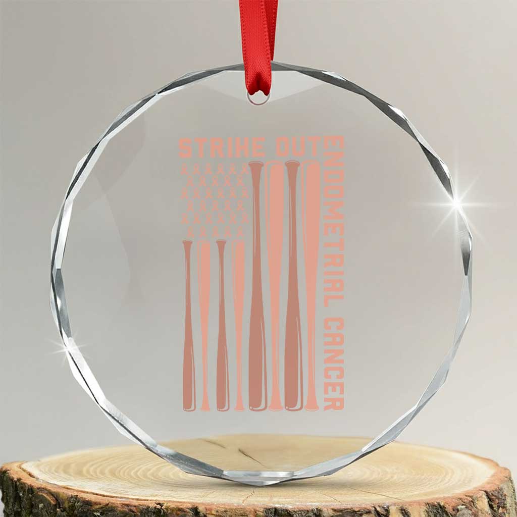 Strike Out Endometrial Cancer Baseball Crystal Glass Ornament Peach Ribbon American Flag Support Gift TS12 Transparent Glass 3'' Circle Print Your Wear