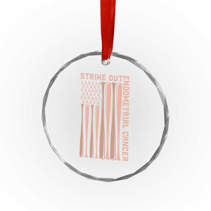 Strike Out Endometrial Cancer Baseball Crystal Glass Ornament Peach Ribbon American Flag Support Gift
