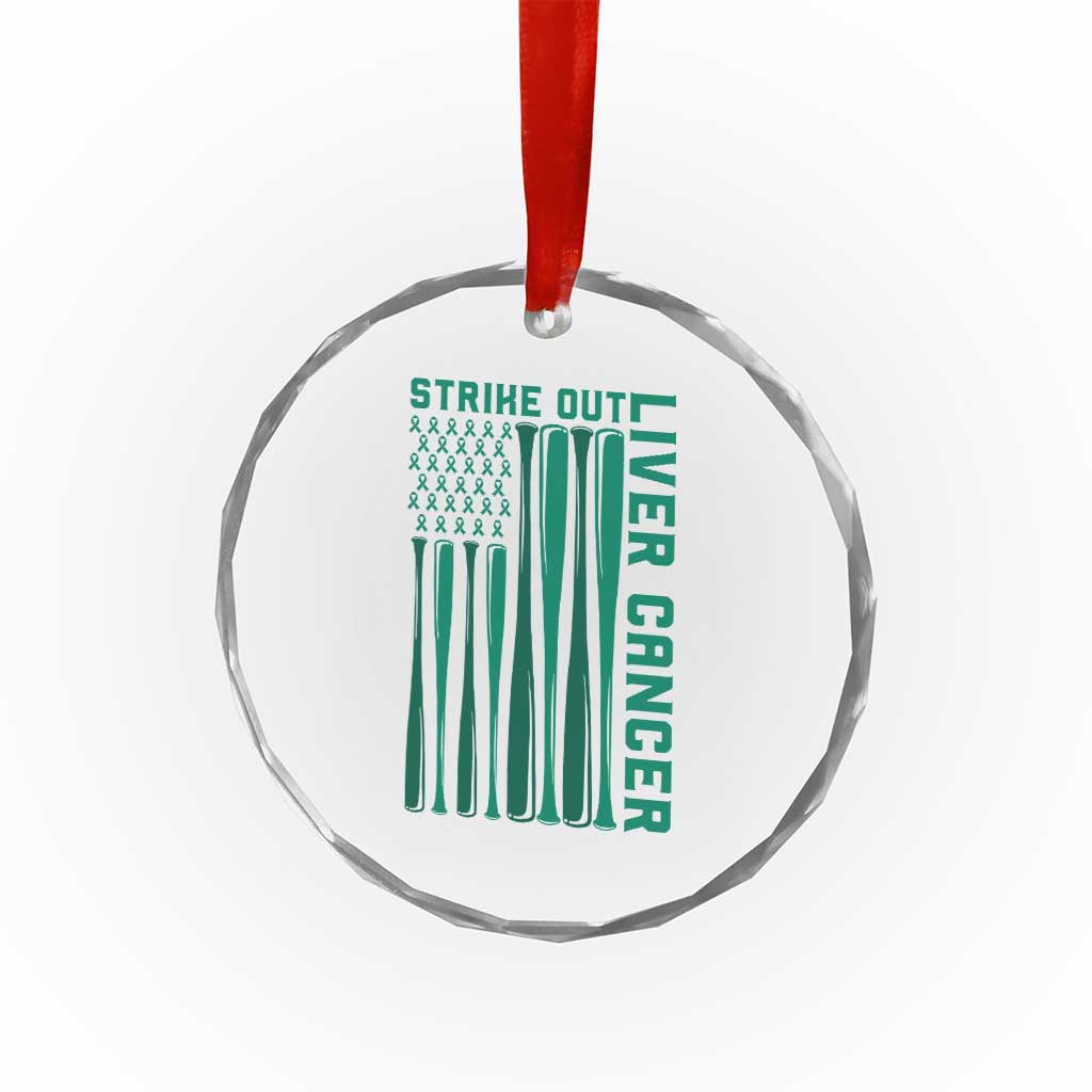 Strike Out Liver Cancer Baseball Crystal Glass Ornament American Flag Support Gift