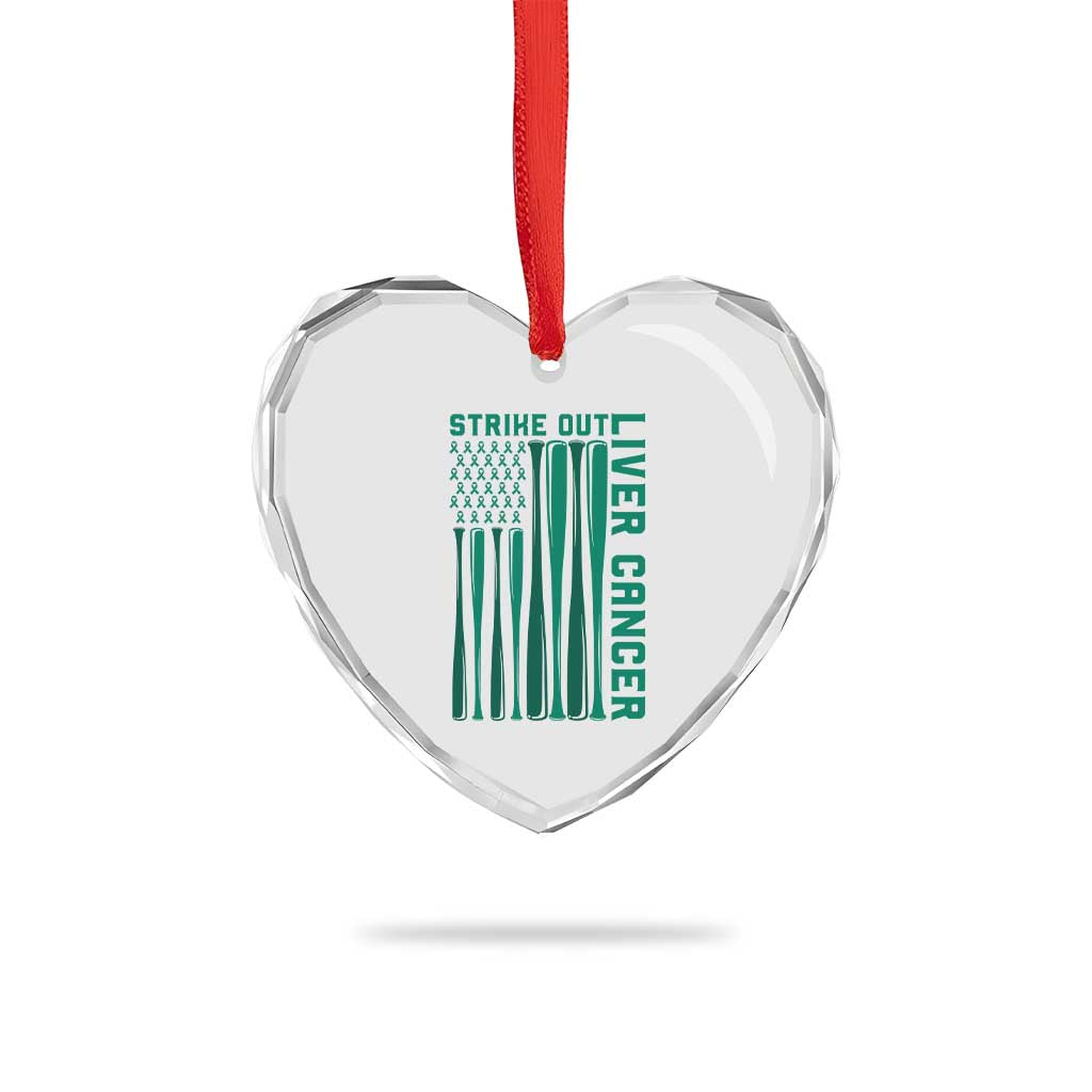 Strike Out Liver Cancer Baseball Heart Crystal Glass Ornament American Flag Support Gift