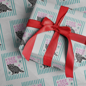 Striped Funny See Ya Soon Racoon Wrapping Paper Roll Last Day Of School Teacher TS14 White Print Your Wear