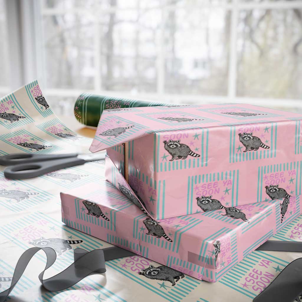 Striped Funny See Ya Soon Racoon Wrapping Paper Roll Last Day Of School Teacher TS14 Light Pink Print Your Wear