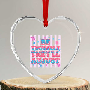 Striped Glitter Effect Printed Trans Rights Heart Crystal Glass Ornament Be Yourself They Will Adjust TS12 Transparent Glass 3'' Heart Print Your Wear